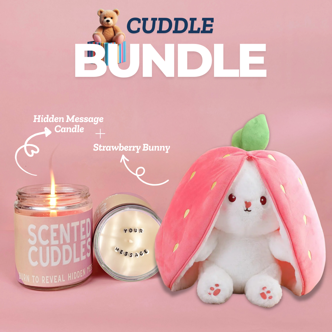 Hidden Message Candle + Strawberry Bunny 🐰(Cuddle Bundle) - Cuddles