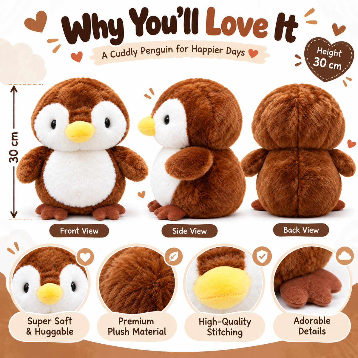 Cocoa Waddle Penguin Plushie – 30cm