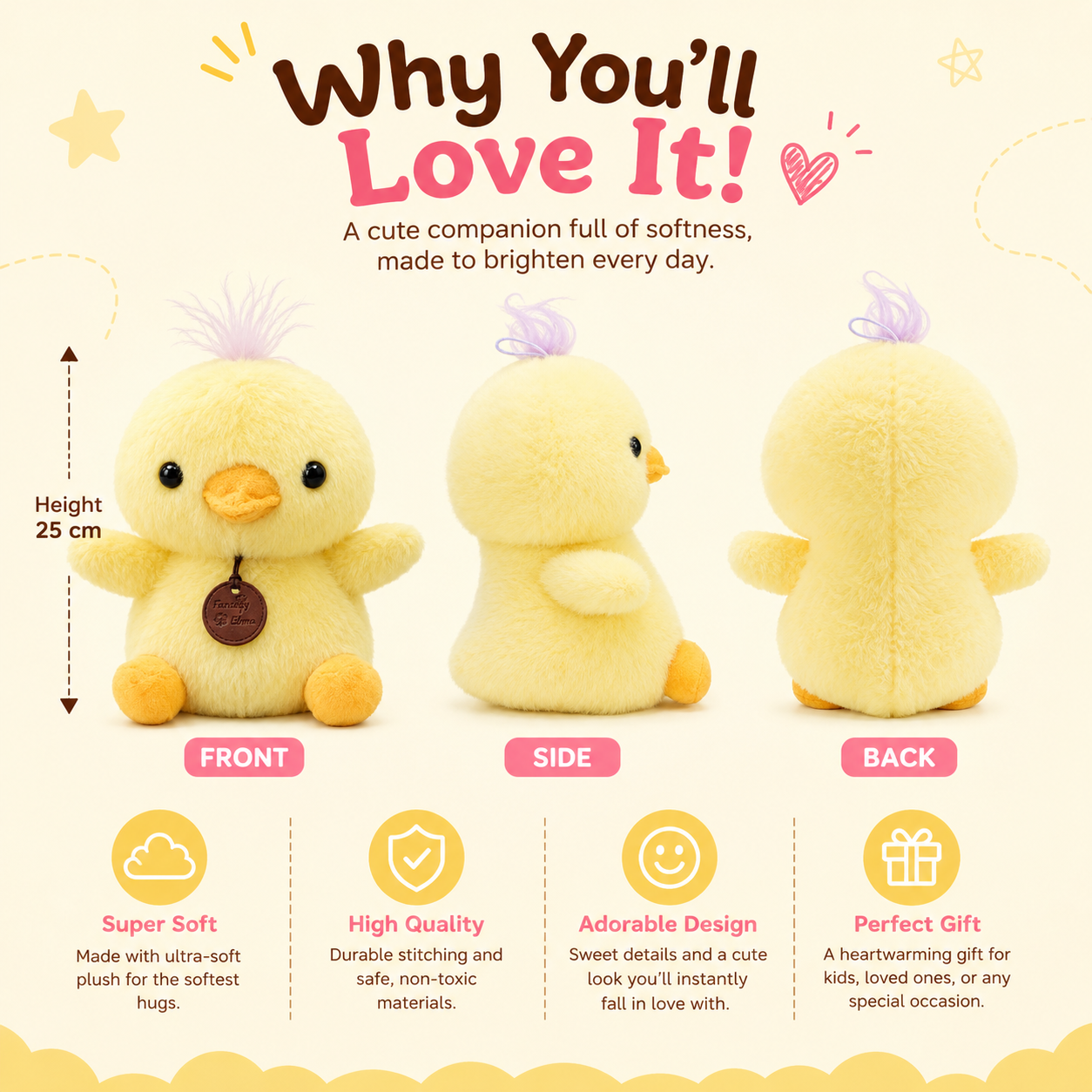Sunny Chick Plushie – 25cm Soft Yellow Baby Chick Toy