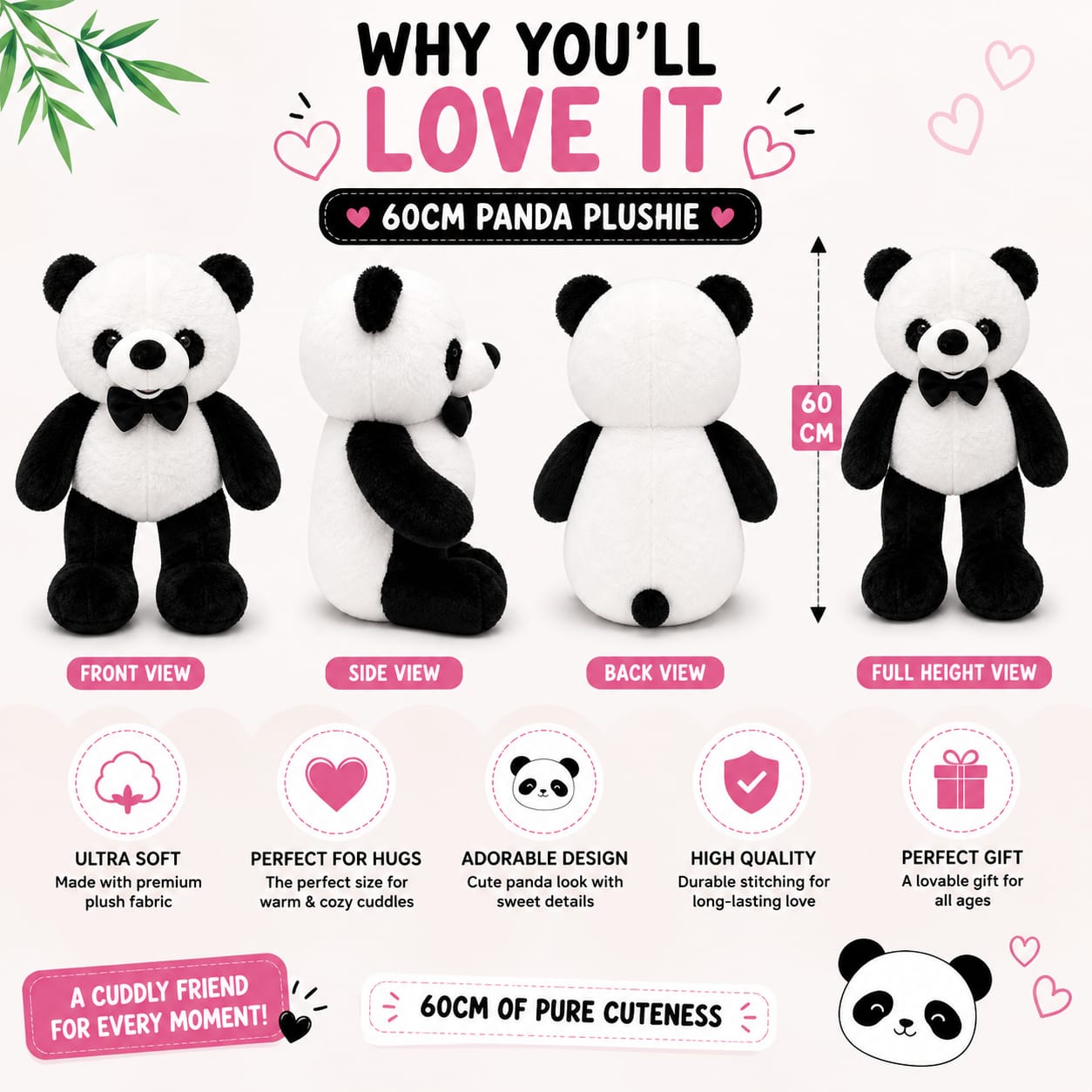 Panda Buddy Plushie – 60cm Ultra Soft Cuddly Stuffed Toy