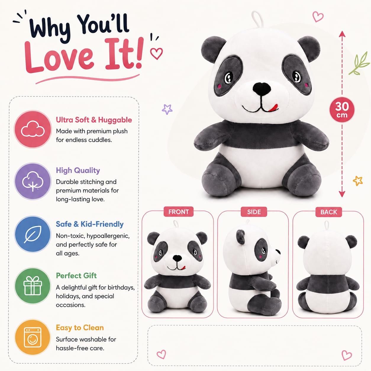 Puffy Panda Cuddle Plushie – 30cm