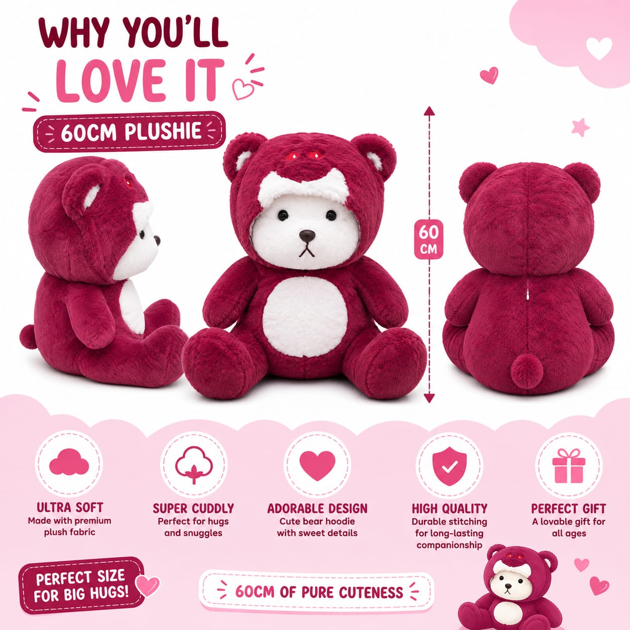 Berry Buddy Bear Plushie – 60cm Ultra Soft Cuddly Stuffed Toy