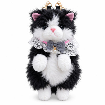Melody Fluffy Cat Backpack black and white front view