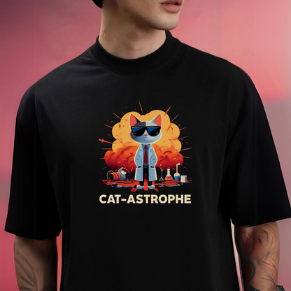 Cat Astrophe | Black T shirt | Oversized | Unisex