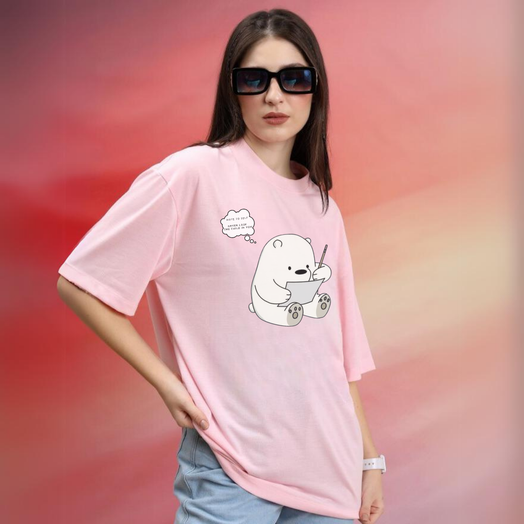 Note Bear | Baby Pink T Shirt| Oversized | Unisex