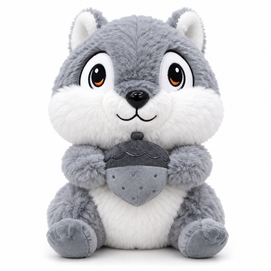 Acorn Buddy Squirrel Plushie – 30cm | Brown & Grey