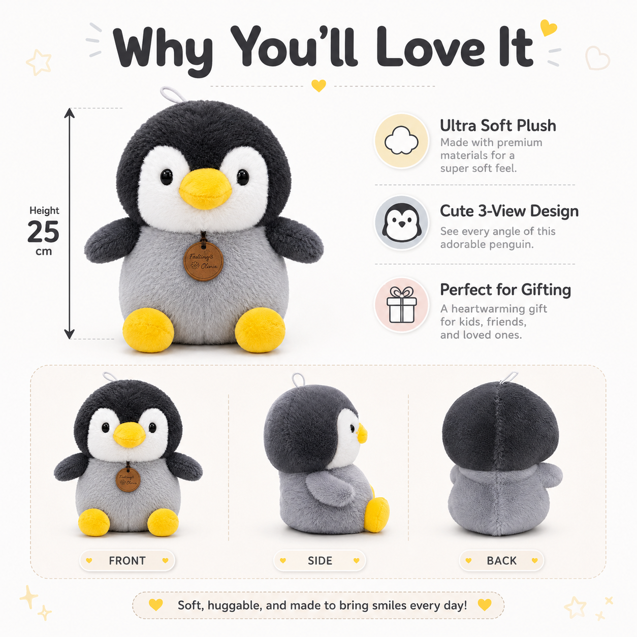 Cuddle Penguin Plush – 25cm Soft Baby Penguin Stuffed Toy