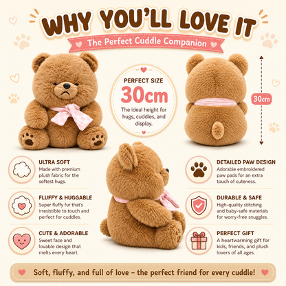 Grumpy Bear Plush™ | Ultra-Soft Teddy Bear with Pink Bow | 30cm Cuddle Companion