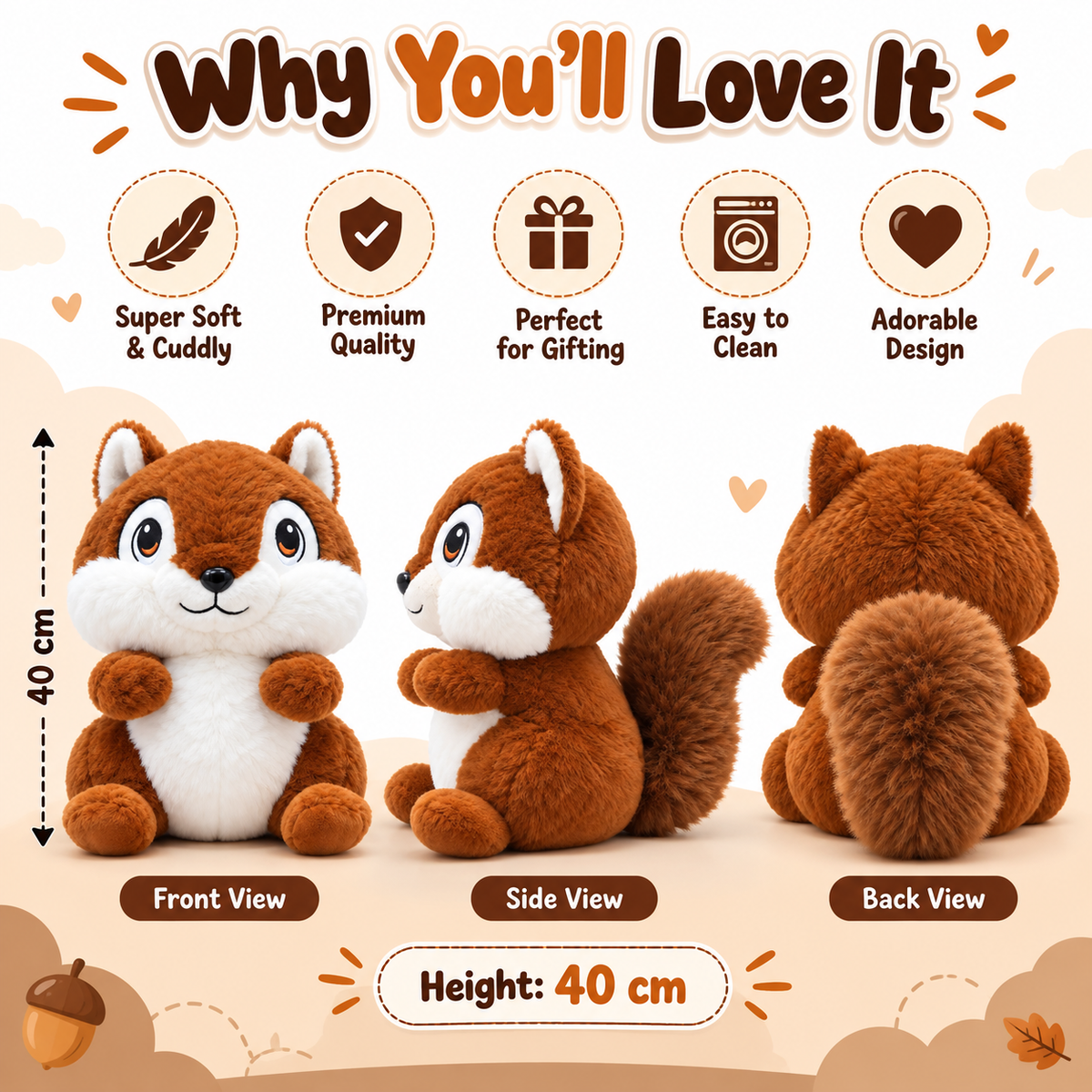 🐿️ Bushy Tail Squirrel Plushie 🤎