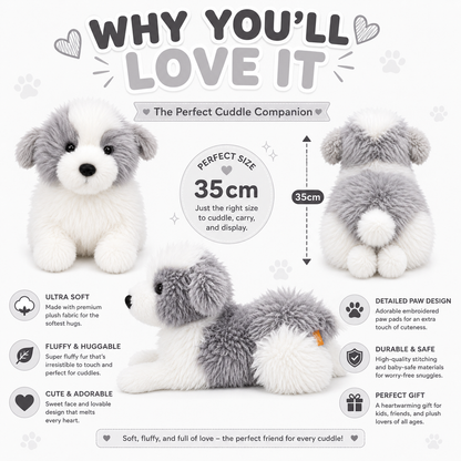 Misty™ Cuddle Puppy Plush – Ultra Soft Gray & White Stuffed Dog (35cm)