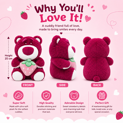 Berry Hug Teddy Plushie – 25cm Strawberry Bear Soft Toy