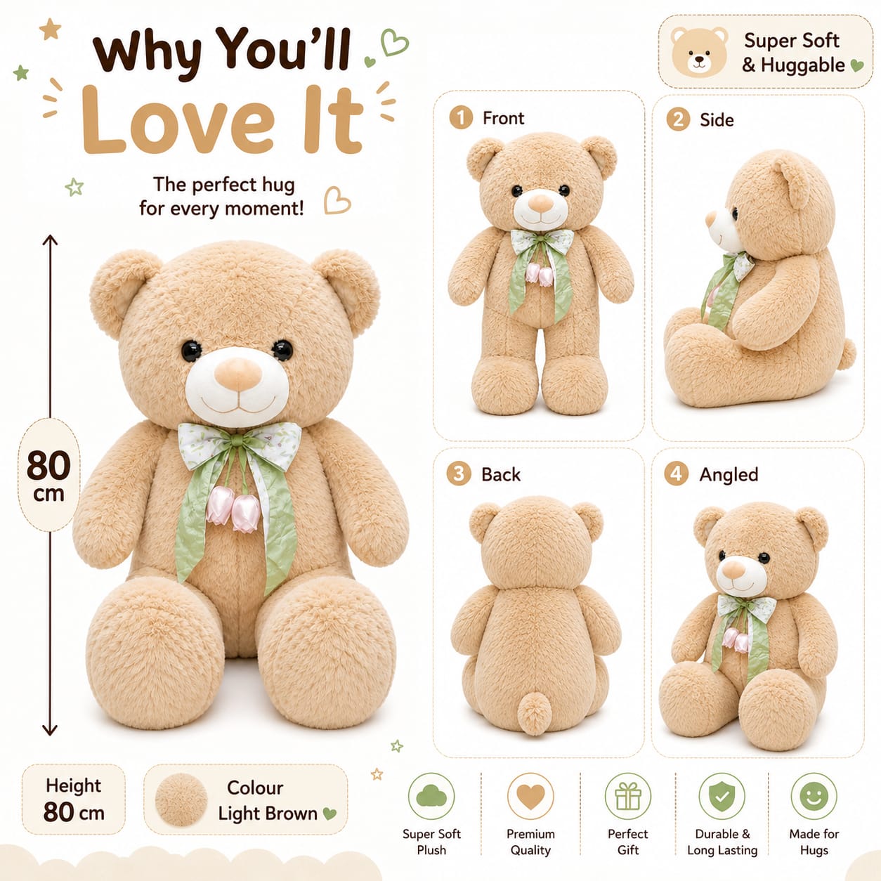 Rosie Ribbon Teddy Bear – 80cm Giant Soft & Huggable Plush