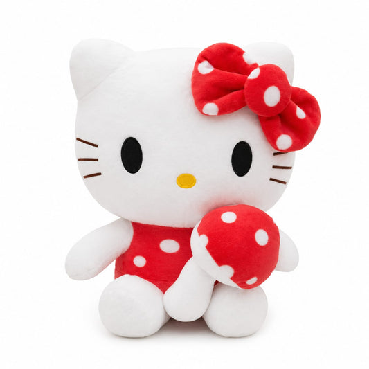 Polka Dot Mushroom Kitty Plushie – 45cm | Pink & Red