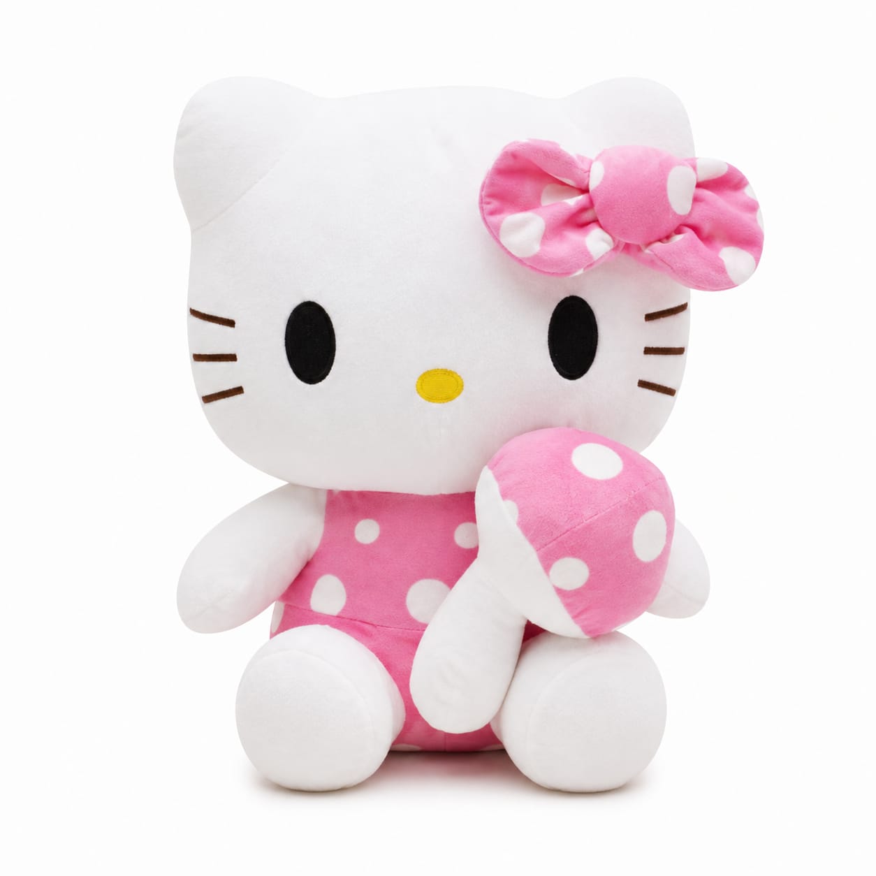 Polka Dot Mushroom Kitty Plushie – 45cm | Pink & Red