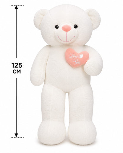 Snowy Love Giant Teddy Bear with Heart Pillow – 125cm | Ultra Soft Plush Gift