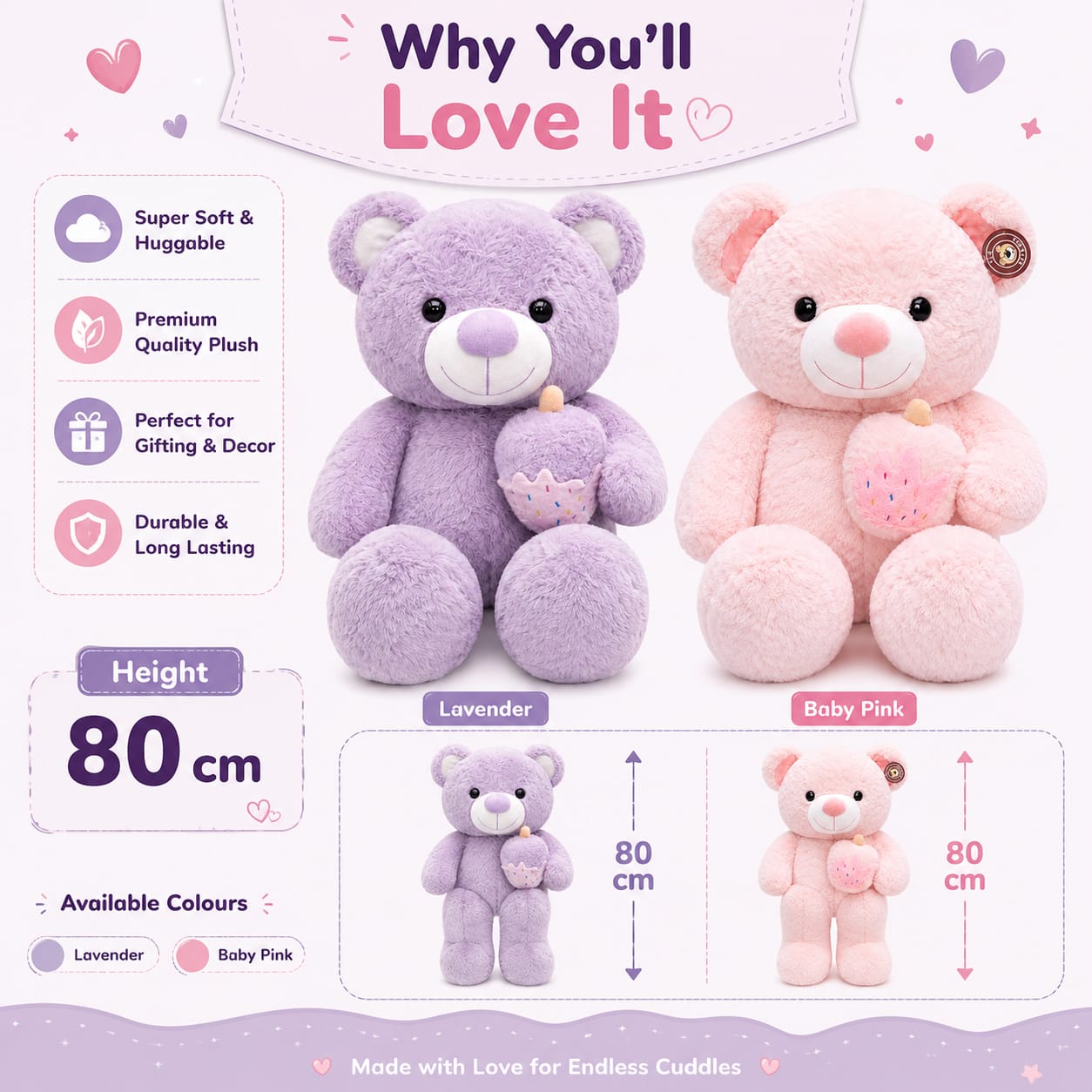 Sweet Cupcake Cuddle Teddy Bear – 80cm