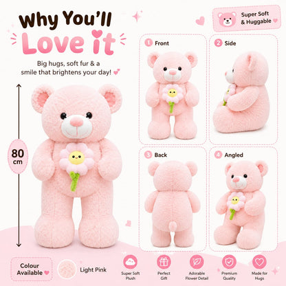 Blossom Hug Teddy Bear with Flower – 80cm