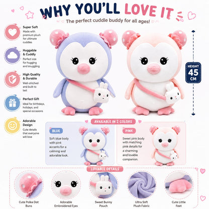 Bunny Pouch Penguin Plushie – 45cm | Available in Pink & Blue