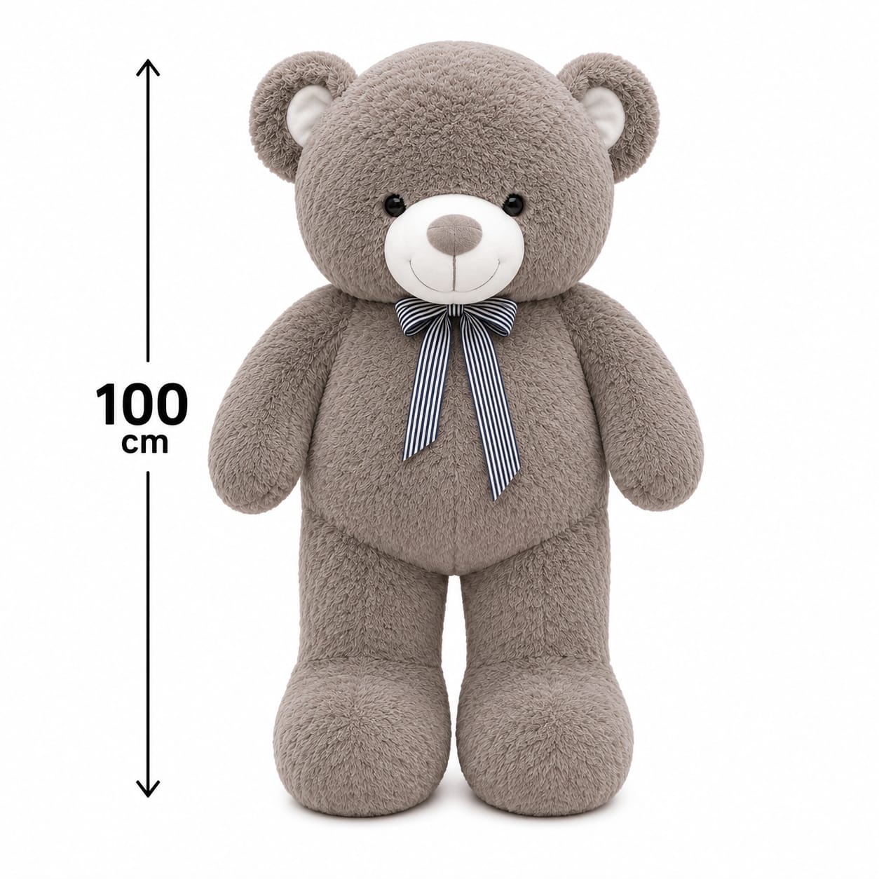 Giant Grey Brown Teddy Bear with Striped Bow – 100cm & 120cm