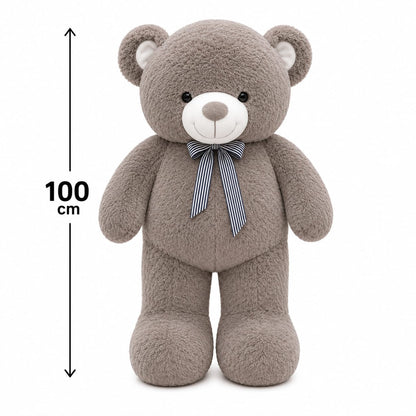 Giant Grey Brown Teddy Bear with Striped Bow – 100cm & 120cm