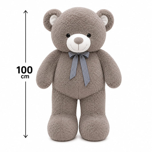Giant Grey Brown Teddy Bear with Striped Bow – 100cm & 120cm