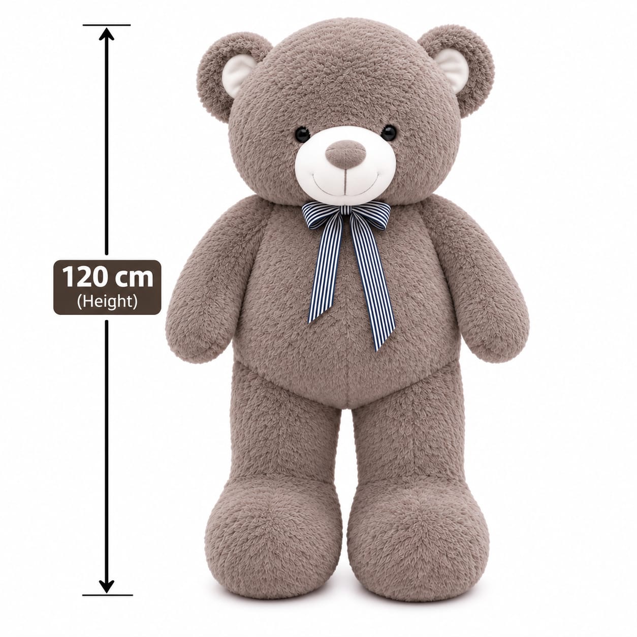 Giant Grey Brown Teddy Bear with Striped Bow – 100cm & 120cm