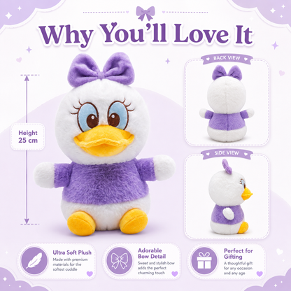 Purple Bow Duck Plush Toy – 25cm Soft & Cute Cuddle Doll
