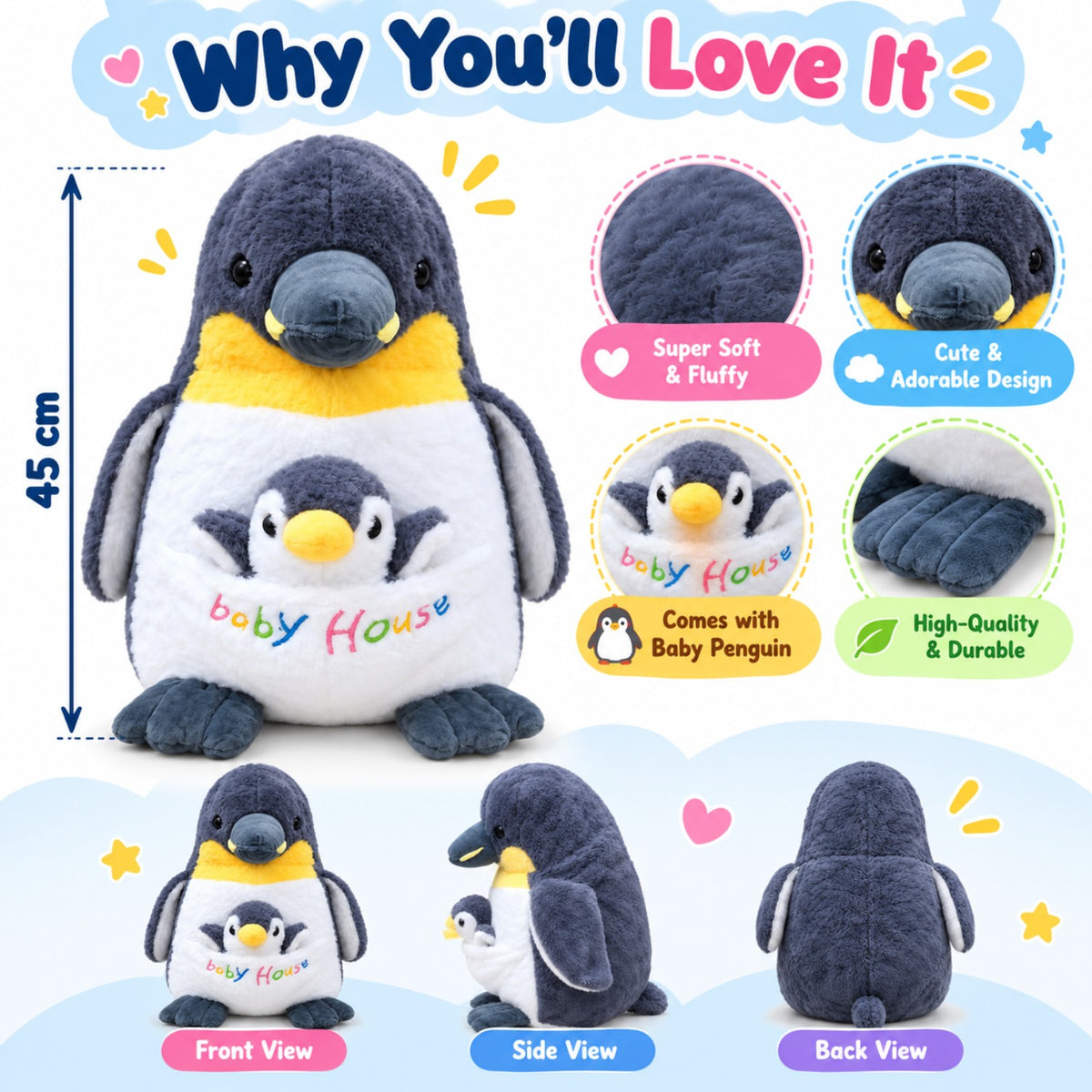 Baby Penguin Pocket Pal 45cm features