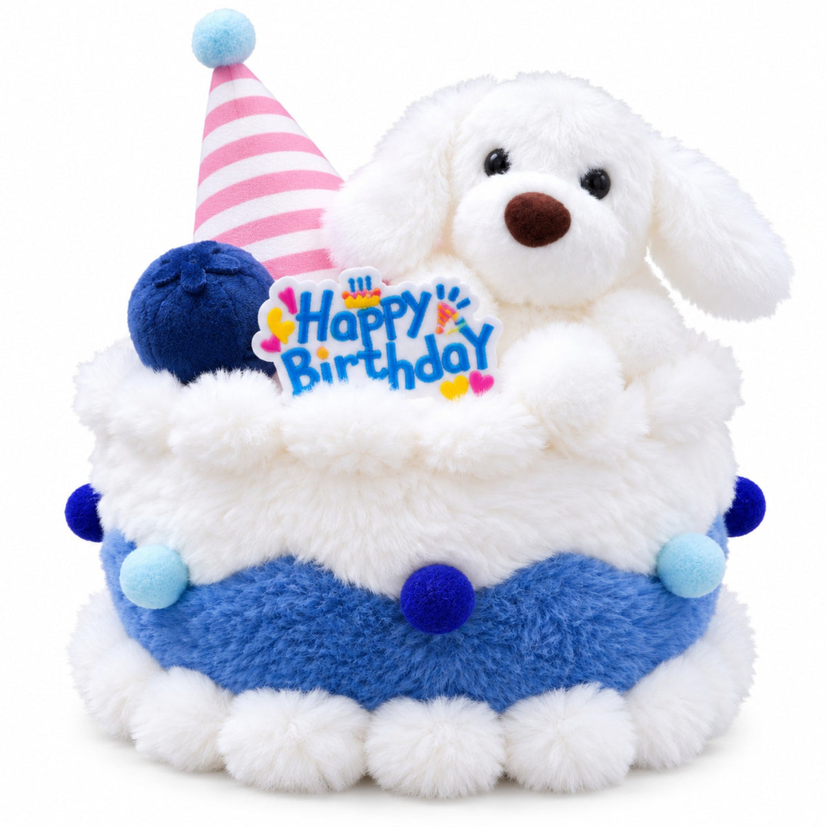 Birthday Cake Cuddle Pals blue puppy front view