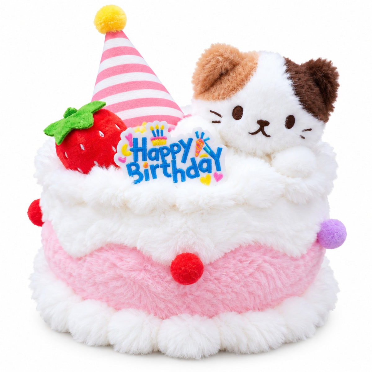 Birthday Cake Cuddle Pals pink cat front view
