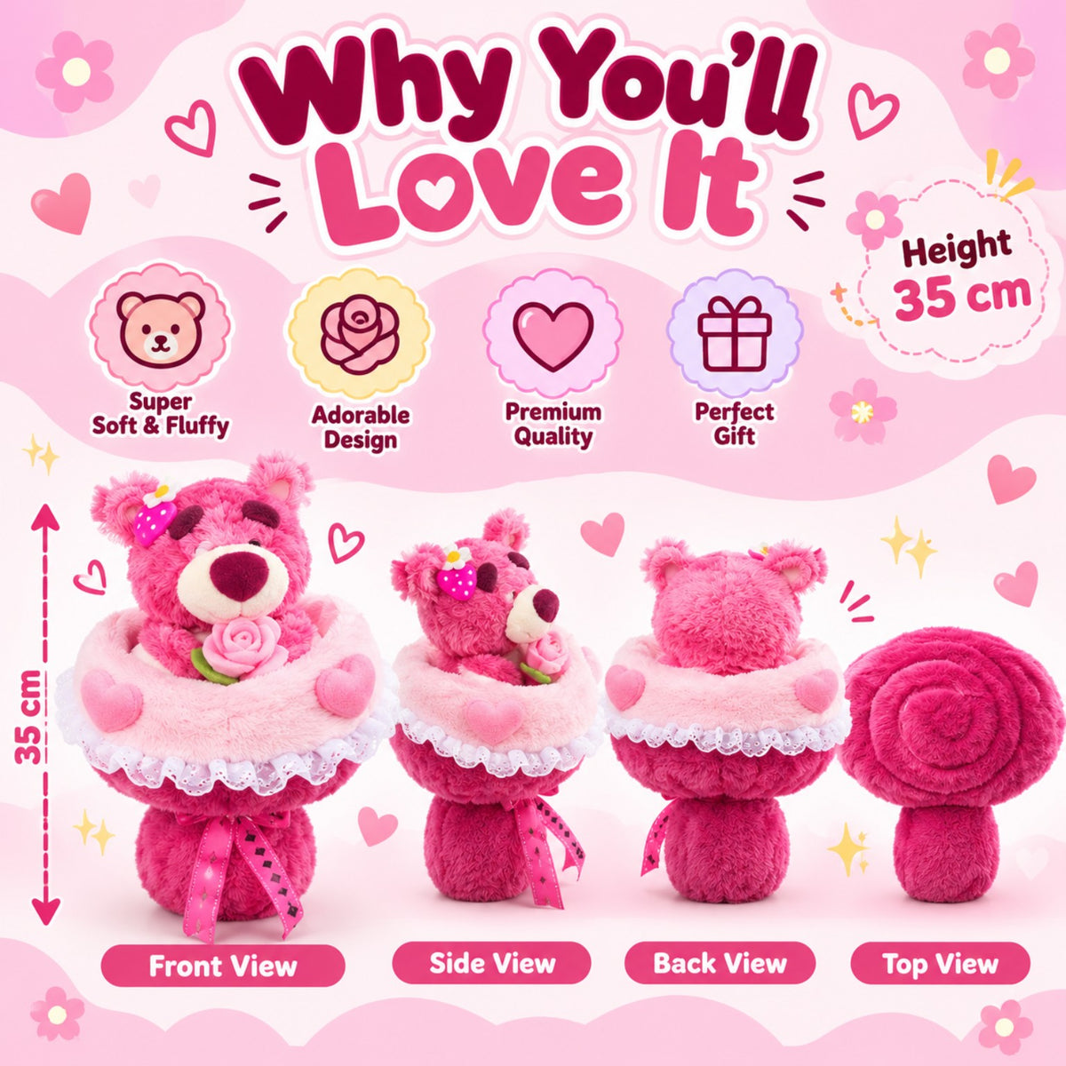 Blossom Bouquet Teddy 35cm product features