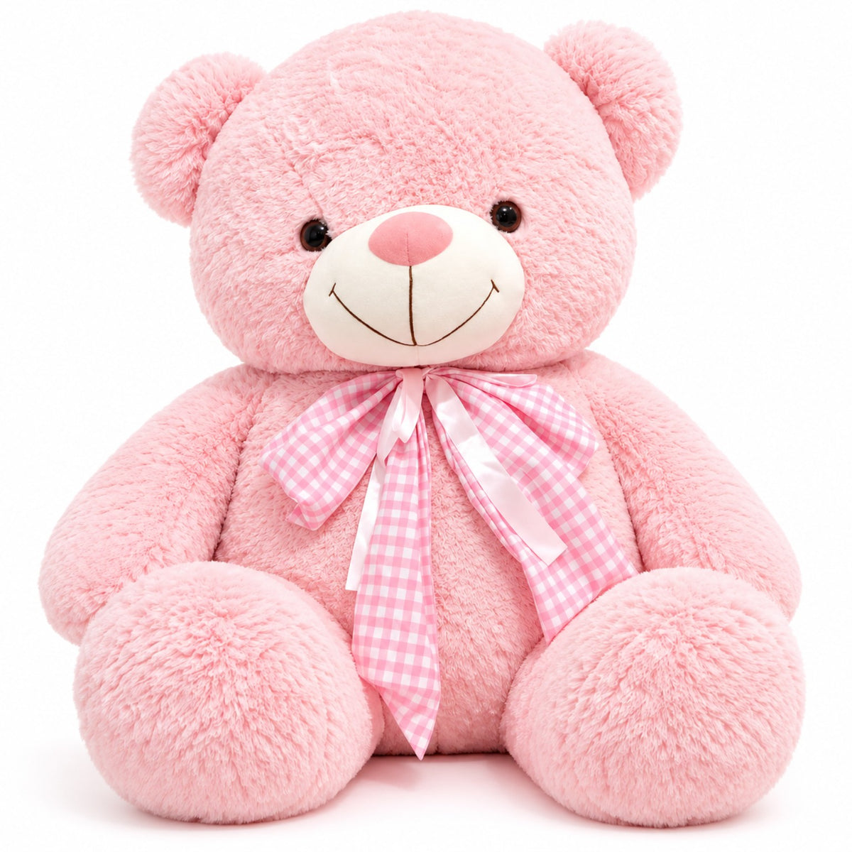Blush Gingham Giant Teddy front view