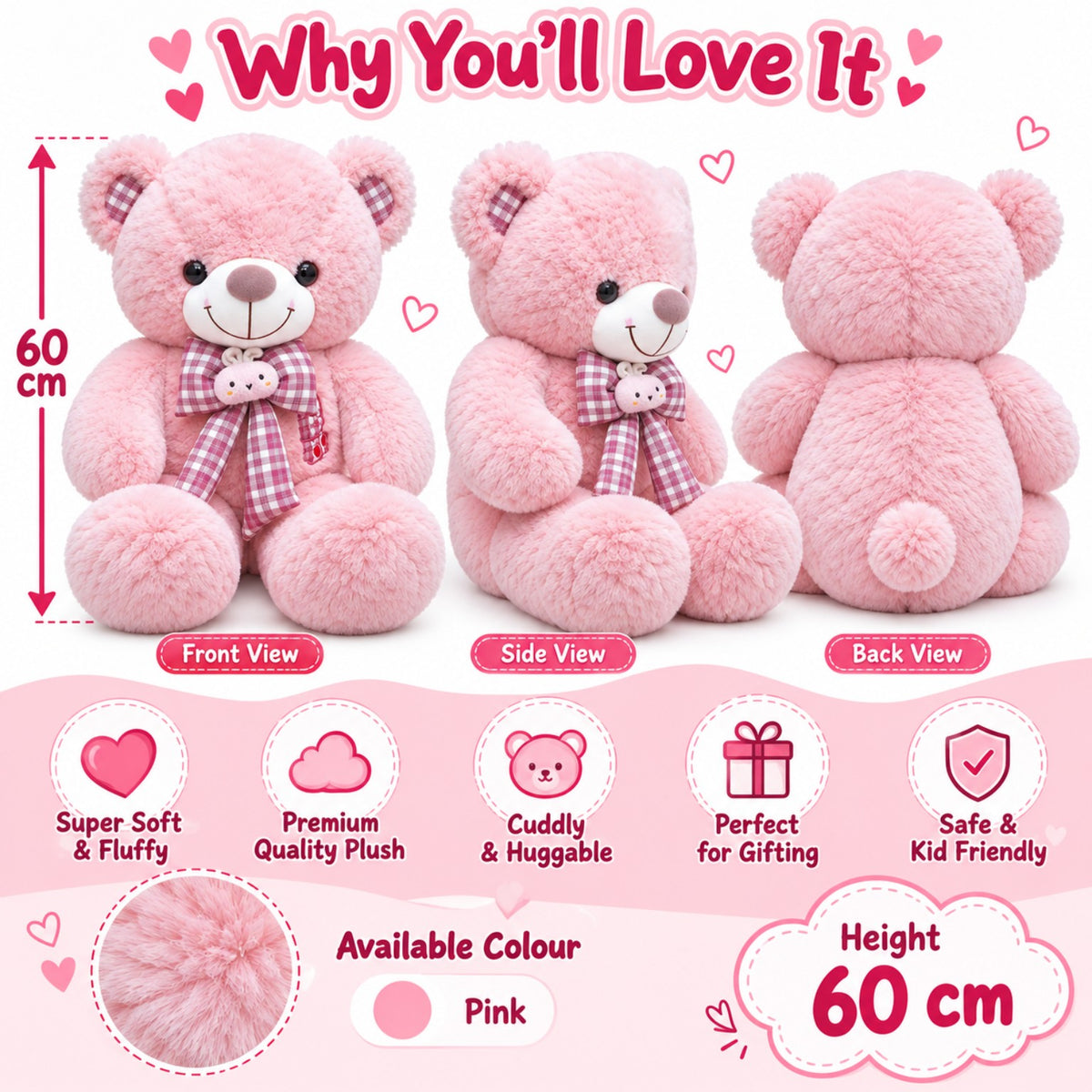 Bunny Bow Teddy 60cm features and product views