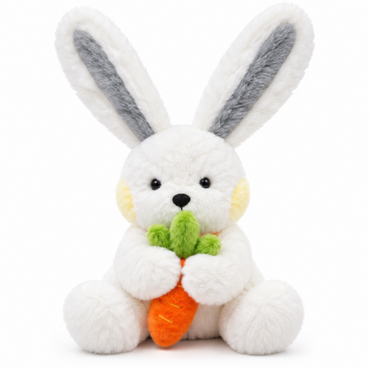 Carrot Cuddle Bunny white rabbit plush holding a carrot