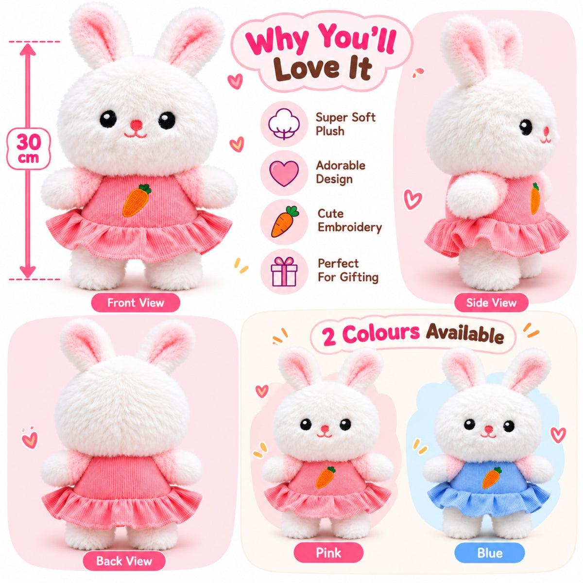 Carrot Cutie Bunny 30cm features and colours