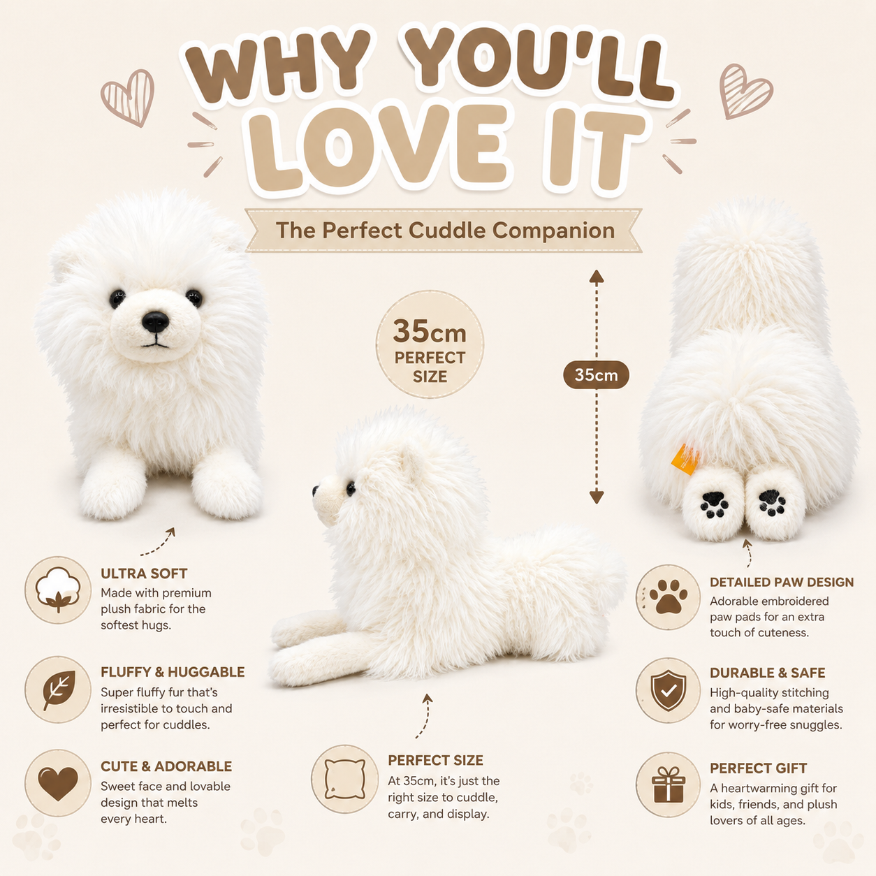Snowy™ Plush Puppy – Ultra Soft 35cm Cuddle Companion