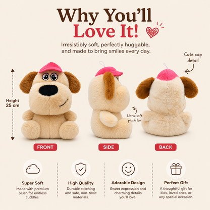 Pinky Cap Puppy Plushie – 25cm Soft Stuffed Dog Toy