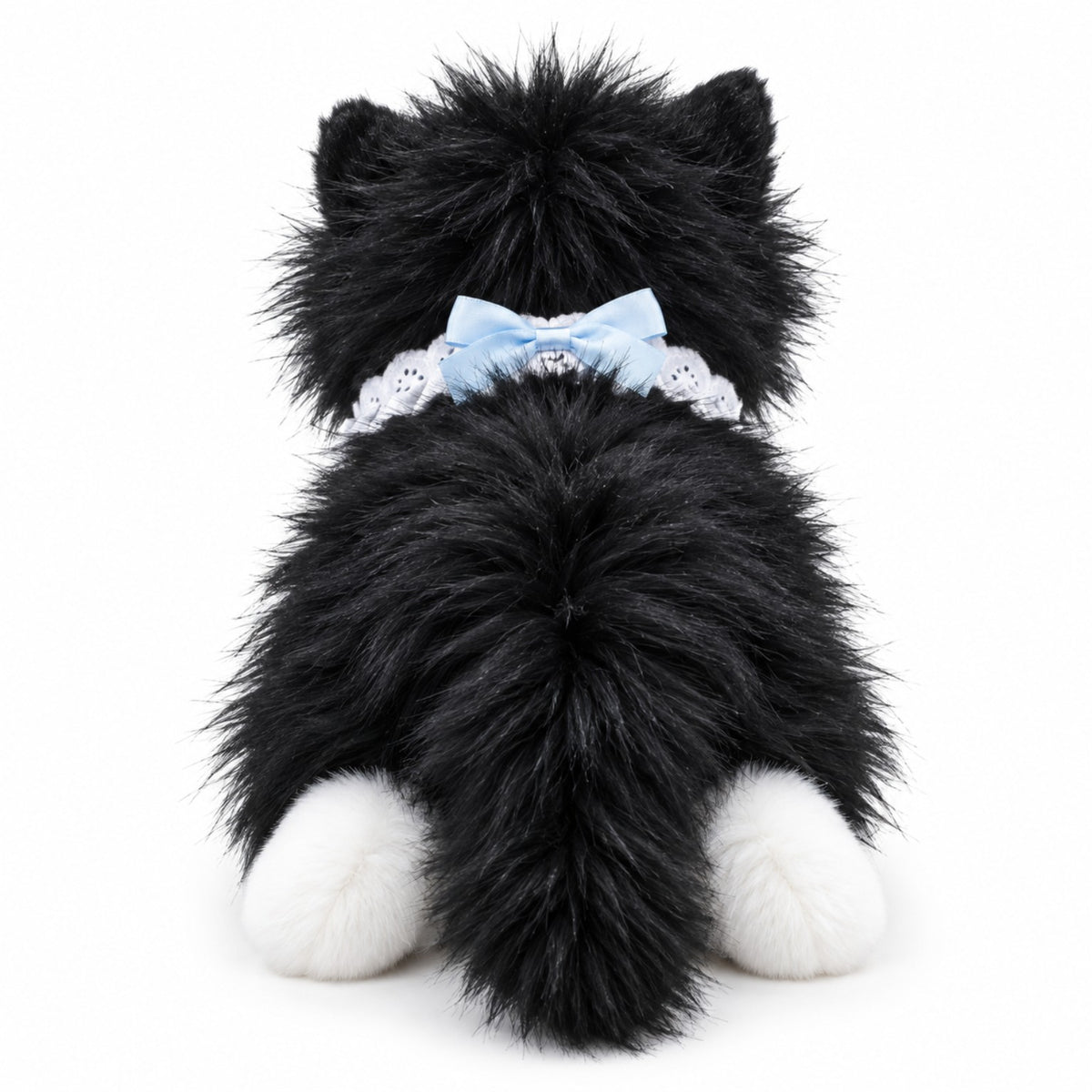 Fluffy Ribbon Kitty black and white back view