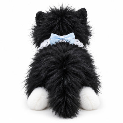 Fluffy Ribbon Kitty black and white back view