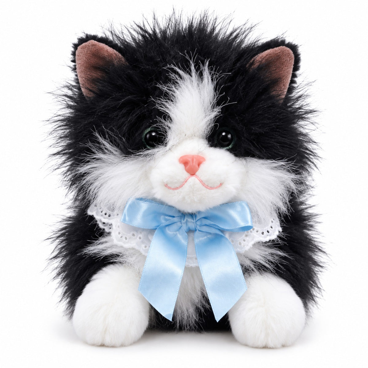 Fluffy Ribbon Kitty black and white front view