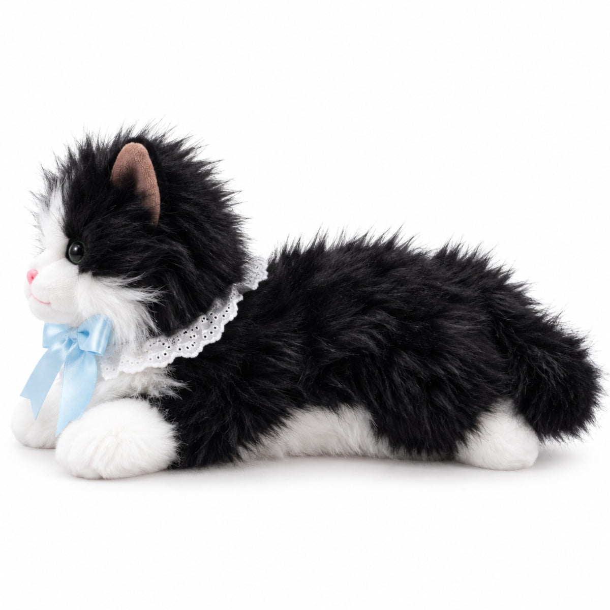 Fluffy Ribbon Kitty black and white side view