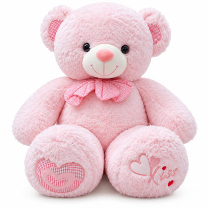 Heart Kiss Cuddle Teddy pink front view