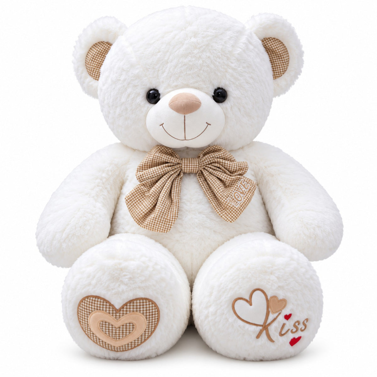 Heart Kiss Cuddle Teddy white front view
