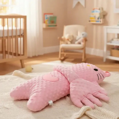 Huggy Hands Character Pillow pink kitty on bed