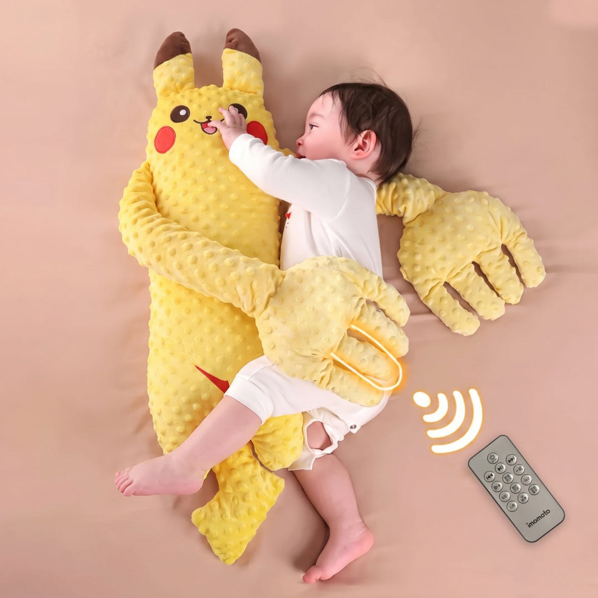 Huggy Hands Character Pillow yellow character with baby