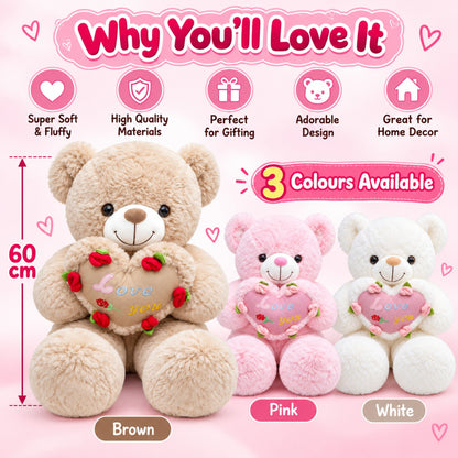 Rosy Heart Teddy 60cm features and three colour options