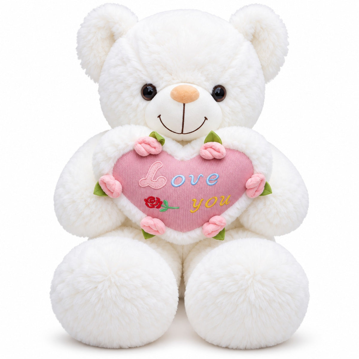 Rosy Heart Teddy white front view