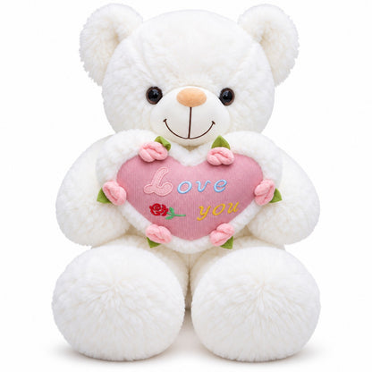 Rosy Heart Teddy white front view